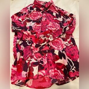 Fashion Nova Silk Long Sleeve Floral Shirt